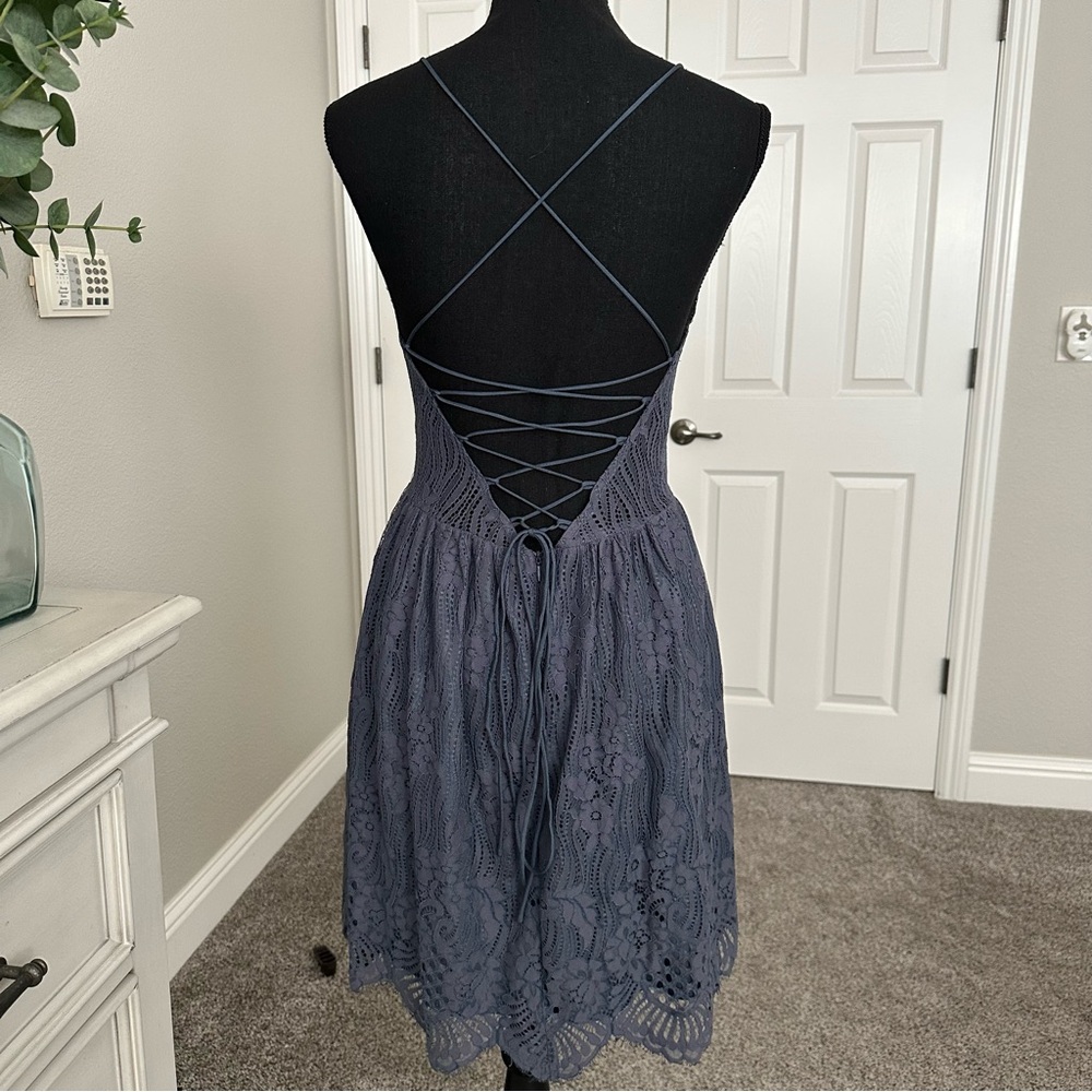 Aurelia Steel Blue Elegant Lace Dress